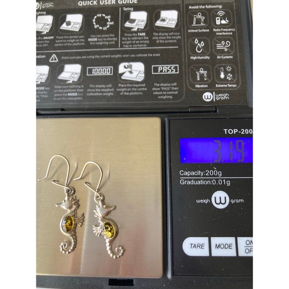 925 sterling silver amber seahorse Earrings - Picture 7 of 7